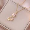  European American New Tulip Zircon Necklace High-end Real Gold Electroplating Niche Design Versatile Women Jewelry Gift
