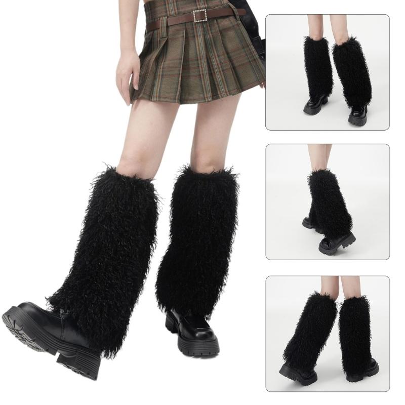 Solid Color Plush Leg Warmers for Women Fuzzy Furry Winter Warm Boot Toppers Leg Covers for Halloween Carnivals Costumes