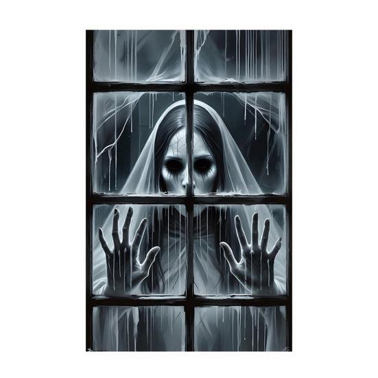 Halloween Window Cover Spooky Ghost Zombie Window Poster Clings Scary Hanging Background Decor for Halloween Party Supplies