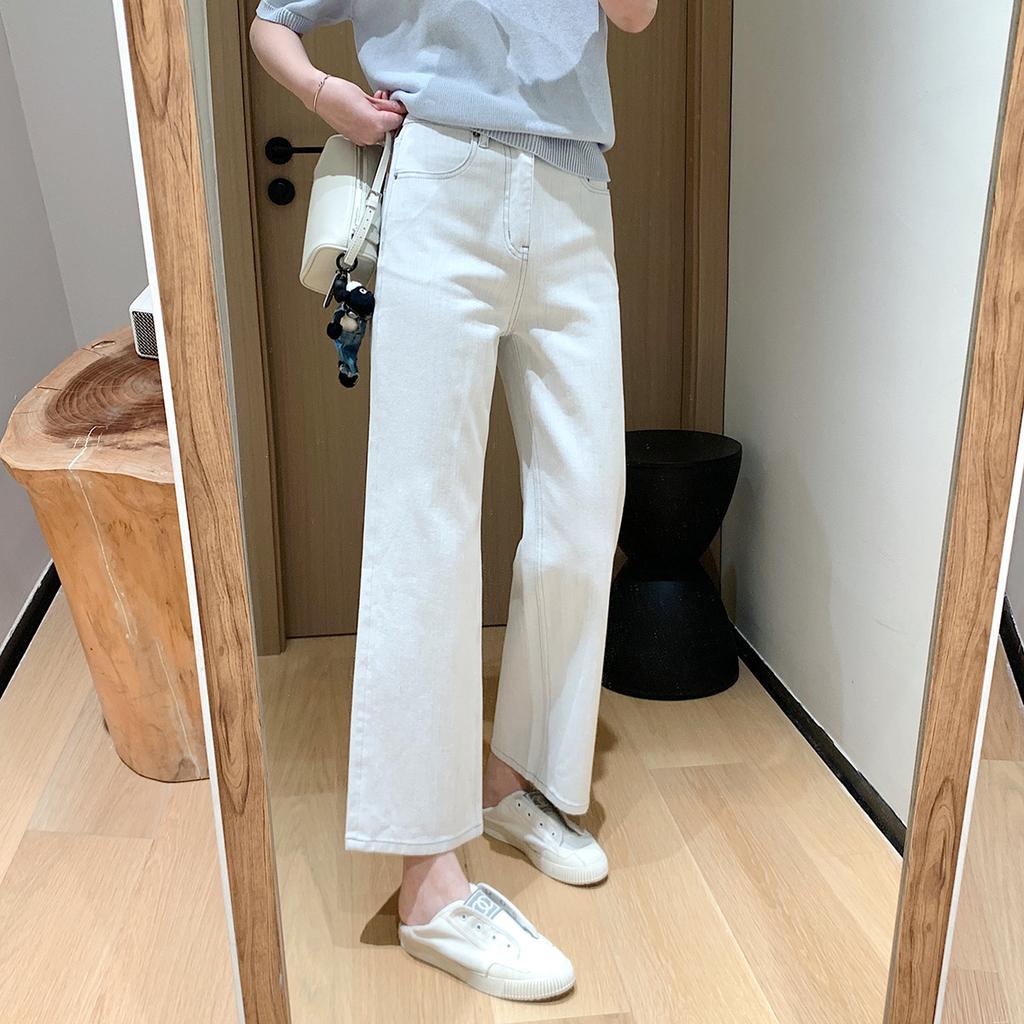Women's High Rise Wide Leg Jeans Loose Fit Korean Casual Stretch Straight Leg Denim Pants Spring Daily Trousers Two Length Version