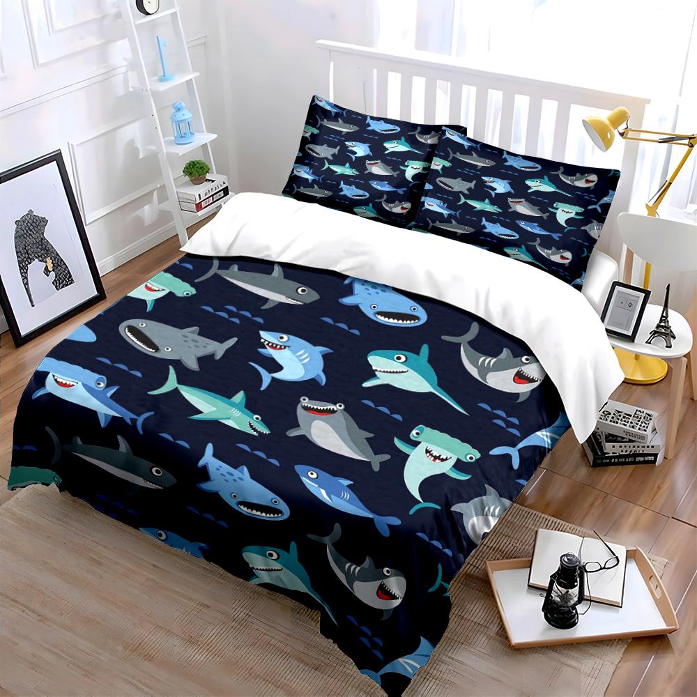 Shark Pattern Bedding Set Bedding set (1 duvet cover, 2 pillowcases, duvet not included)