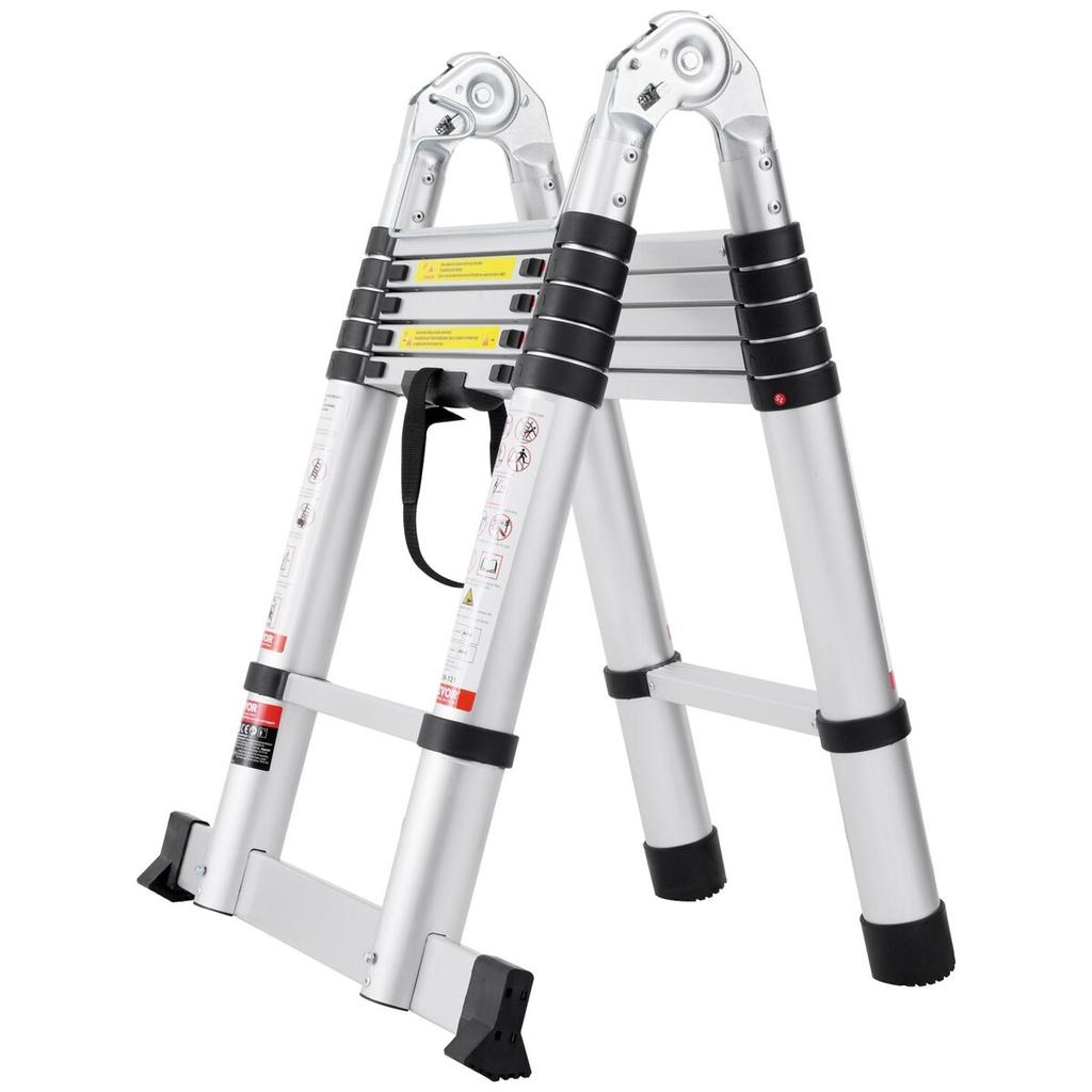 Telescoping Extension Ladder 12.5FT A-Shape w/ Stabilizer Bar for RV