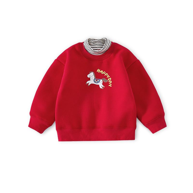 Infant Boys  Red Velvet Hoodie, Year of the Horse 2025, New Year Collection 130cm