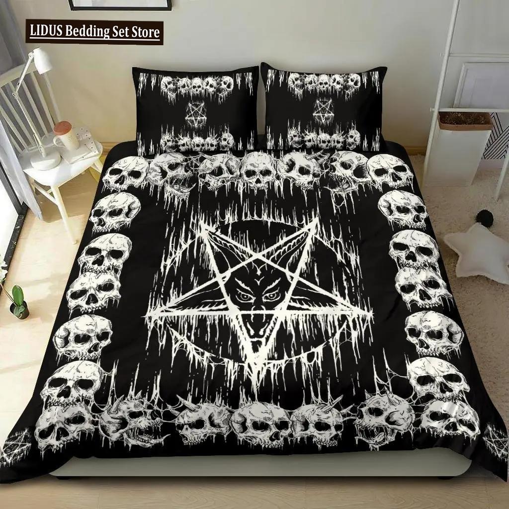 Skull Skeleton Satanic Goat Skull Duvet Cover Set Trophy Demon Breed Bedding Sets Night Blue Pink Satanic Baphomet Quilt Cover