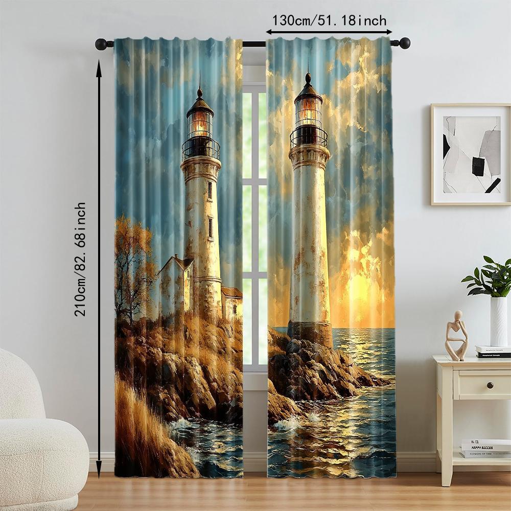 Set Of 2 Versatile Polyester Transparent Curtains Home Decoration Lighthouse Use Bedrooms Living Rooms Curtain Ideal For Sitting Room
