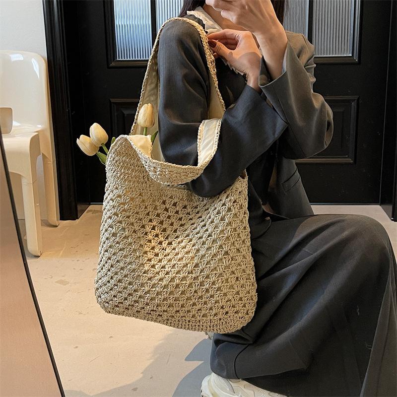 Yogodlns Casual Woven Straw Bag Large Capacity Fashionable Shoulder Beach Vacation Bag for Spring Summer Shopper Handbag Totes