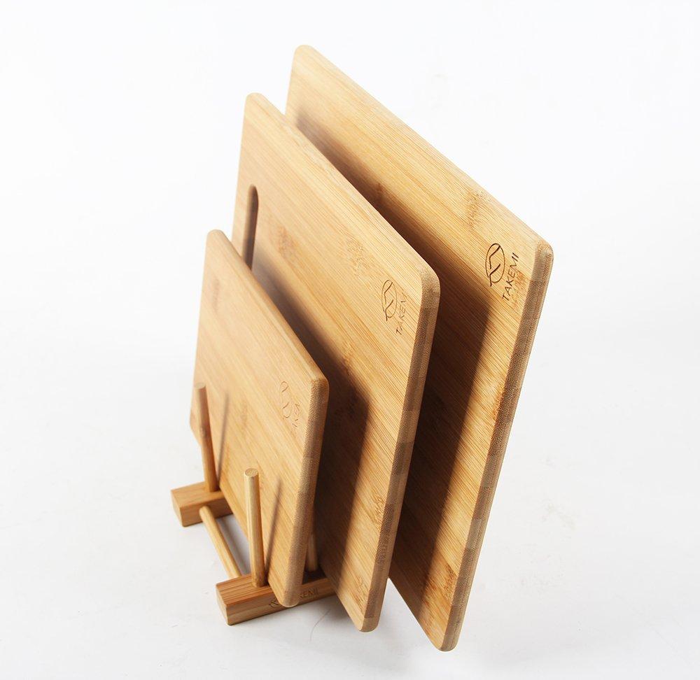 TAKEMI Bamboo Lightweight Cutting Board with Storage Stand Antibacterial, Quick-Drying, (4-Piece Set, TM-CB4P)