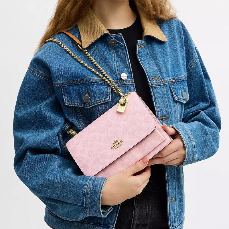 Coach Klare 16 Coated Canvas Shoulder Crossbody Bag Women bags Gold Pink CEL11-IMPO