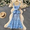 French Lace Suspender Dress, Women's Waist A-shaped Skirt, Socialite Style Medium and Long Skirt, Summer New Dress Skirt