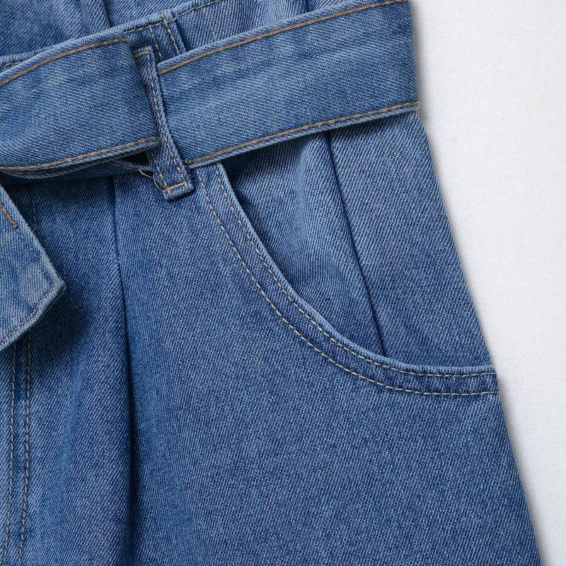 Kaslead New Women Clothes Western Style High Waist Paper Bag Type Denim Leisure Shorts 4730003