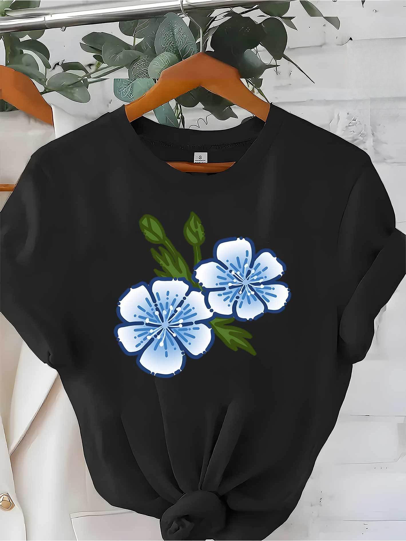 

Womens Casual Short Sleeve TShirt Floral Print White Top Regular Fit Comfortable Summer Short Sleeved Harajuku Streetwear S