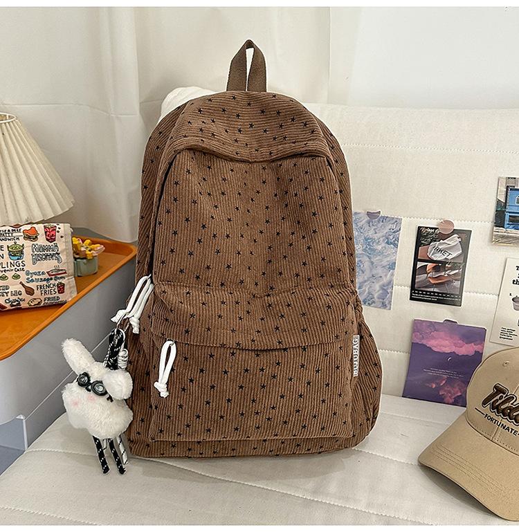 School Bag: New Corduroy Star Floral Student Backpack, Backpack for Middle and High School Students, Tutoring Backpack, Backpack