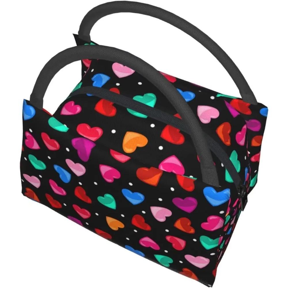 Red Heart Pattern Valentine's Day Lunch Bag Portable Reusable Insulated Lunch Box for Women Men Tote Bag for Work Travel Picnic