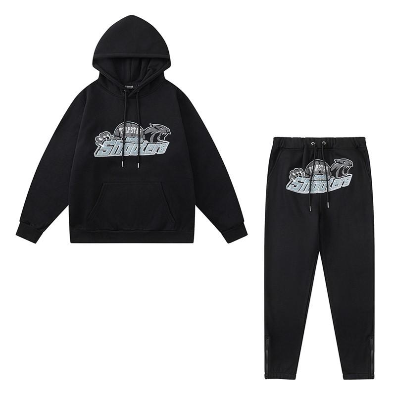 Ensemble Décontracté Hoodie Rouge/Noir Tête de Tigre Brodé Homme & Couple Trapstar Européen & Américain avec Pantalon Long