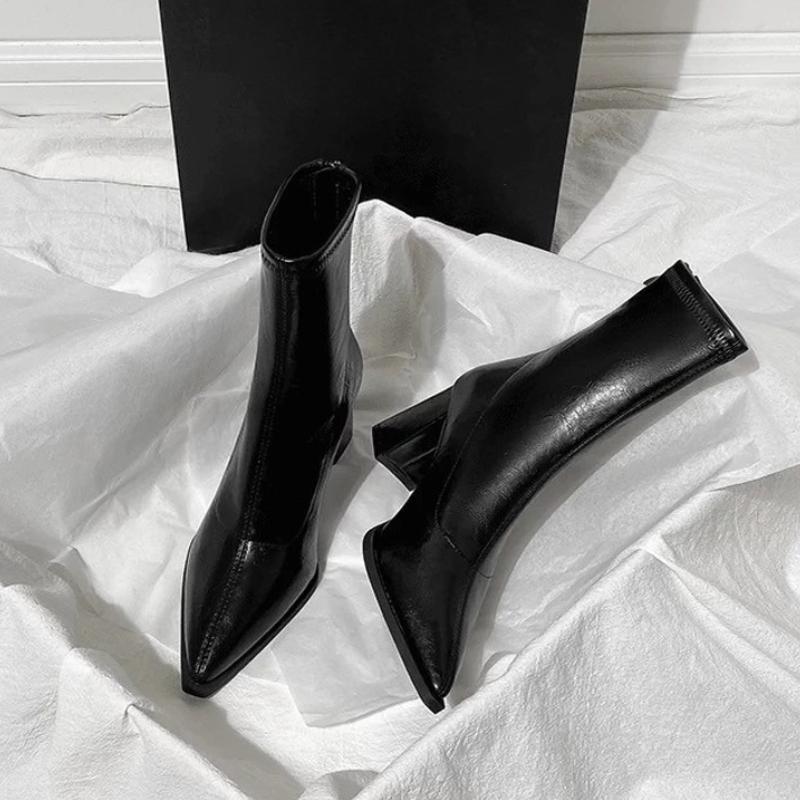 Fashion Autumn Winter Vintage Thick Heel Slim Ankle Boot Women Fashion Pointed Toe Stripper Party Modern Short Botas Para Mujer