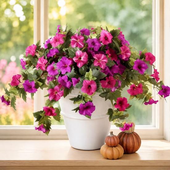 Fake Flowers for Outdoors Artificial Petunia Outdoors, Outdoor Planters, UV Resistant Petunias, Weatherproof Flower Bouquets Realistic Morning