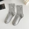 Ladies Spring and Autumn Fungus Lace Bow Embroidery Medium Tube Pile Pile Cotton Socks
