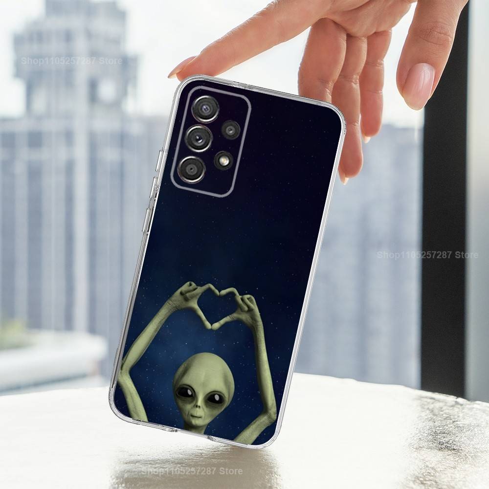 Singular Space UFO Alien Phone Case For Samsung A51,71,30,S21,10,20,Ultra,FE,Lite, S22,23,9,PIus,Transparent, Silicone