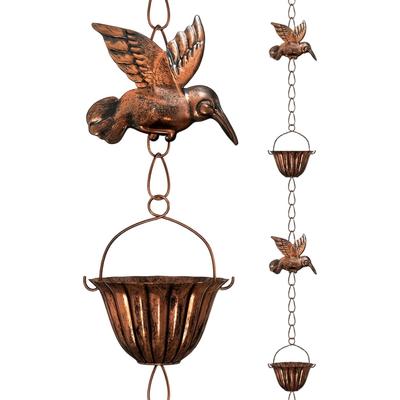 Hummingbird Rain Chain for Gutters - Artistic Garden Decor & Functional Rainwater Catcher, 94.5 Inch Metal Outdoor Rain Chain, Bronze Hummingbird