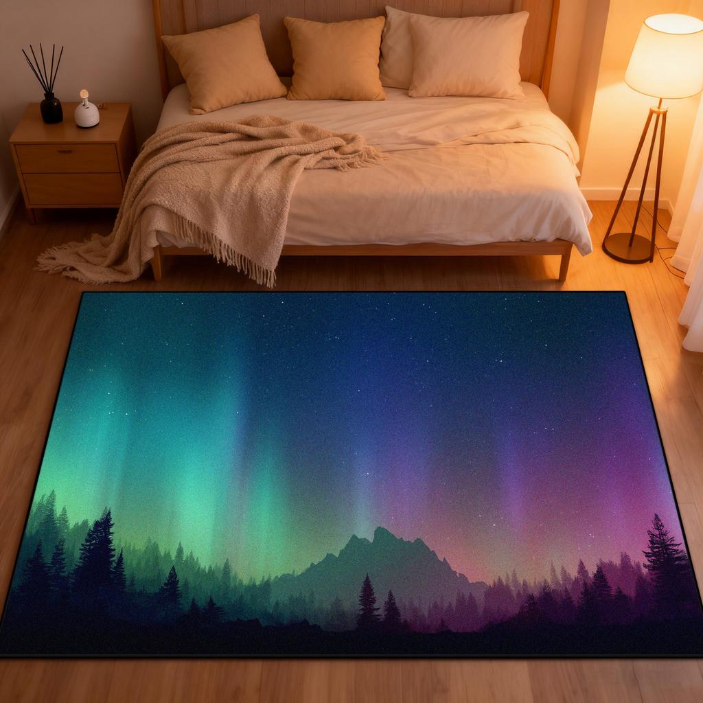 3D Aurora Design Bedroom Bedside Carpet Starry Sky Decoration Washable Living Room Rug Cloakroom Study Non-slip Tables Chair Mat