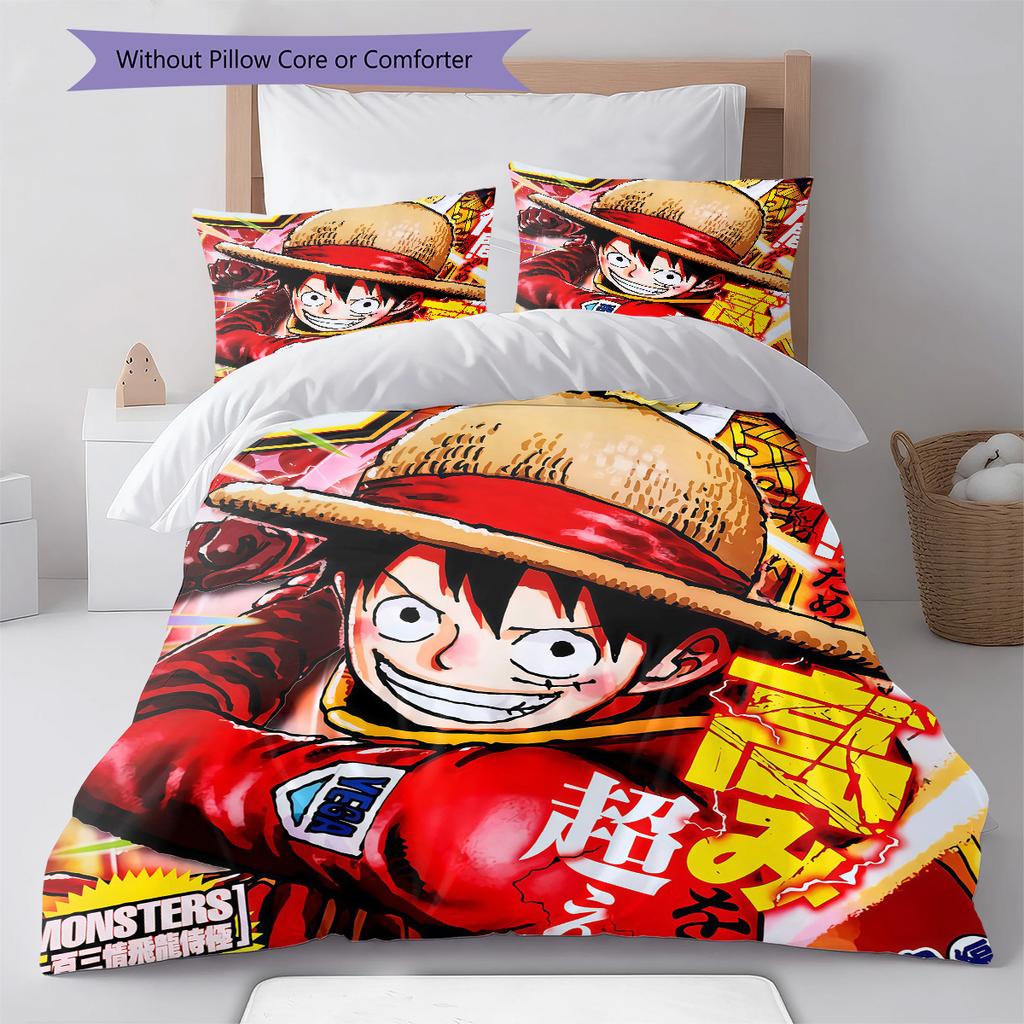 Set Piumone Copripiumone Federe Letto con Fantasia di Monkey D. Luffy One Piece Regalo di Compleanno per la Casa(1 * copripiumino + 2 * federa, senza nucleo)
