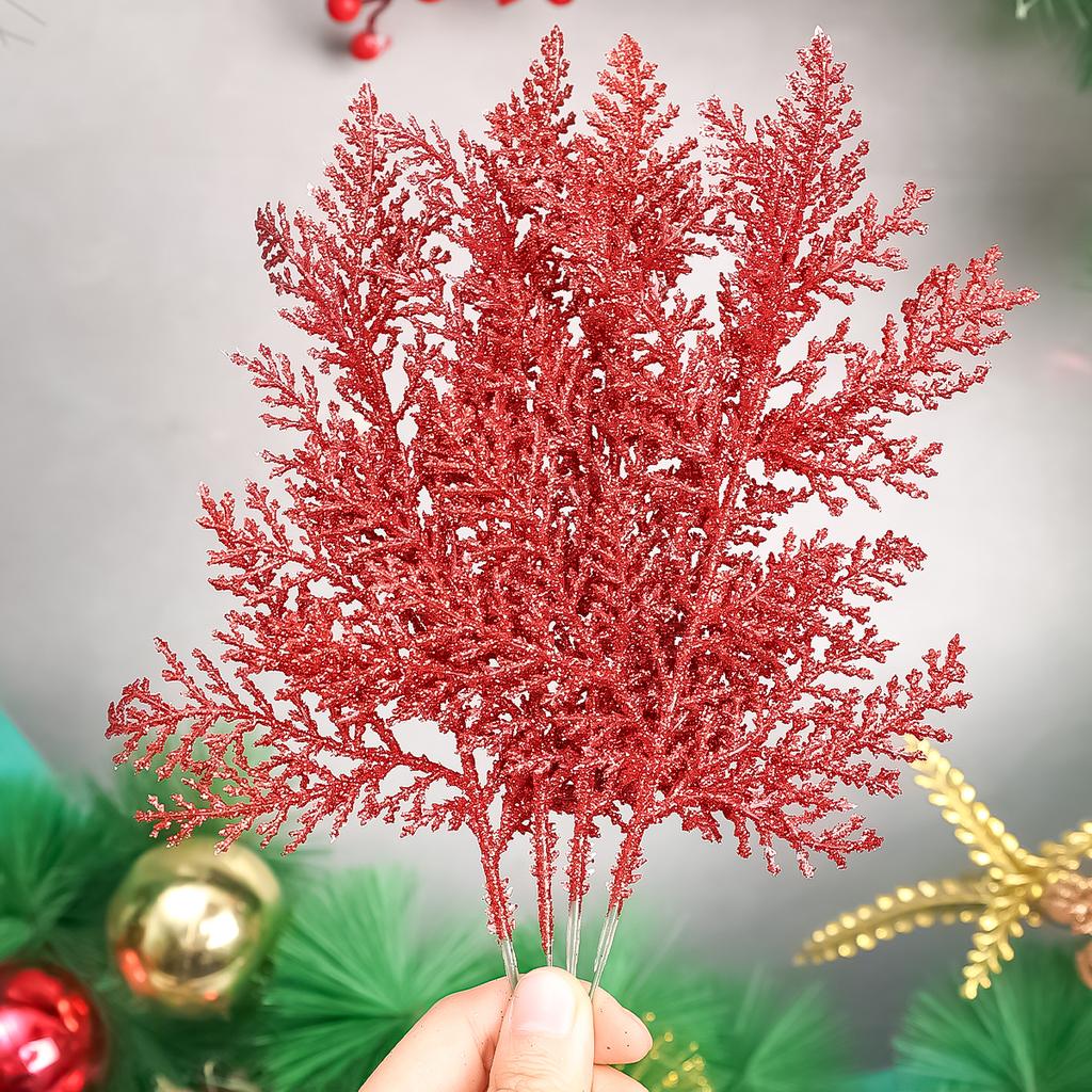 Artificial Pine Leaves Branches Christmas Gold Silver Fake Plants Glitter Garland Xmas Tree Ornament Home Room Decoration Plant