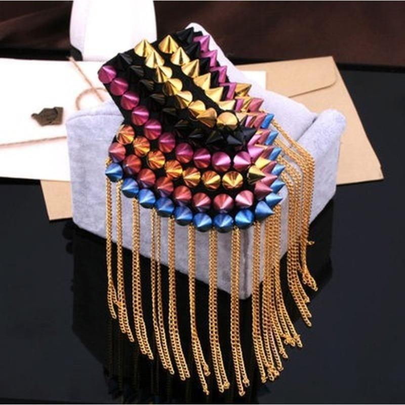 

1Pc Punk Skirt Silver Rivet Tassel Necklace Epaulet Shoulder Flap Badge різнокольоровий