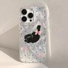Luxury Pearl Luster Bow Black Cat Case For iPhone 17Air 16 15 14 13 12 11 Pro Max Plus Cute Heart Shockproof Soft TPU Back Cover