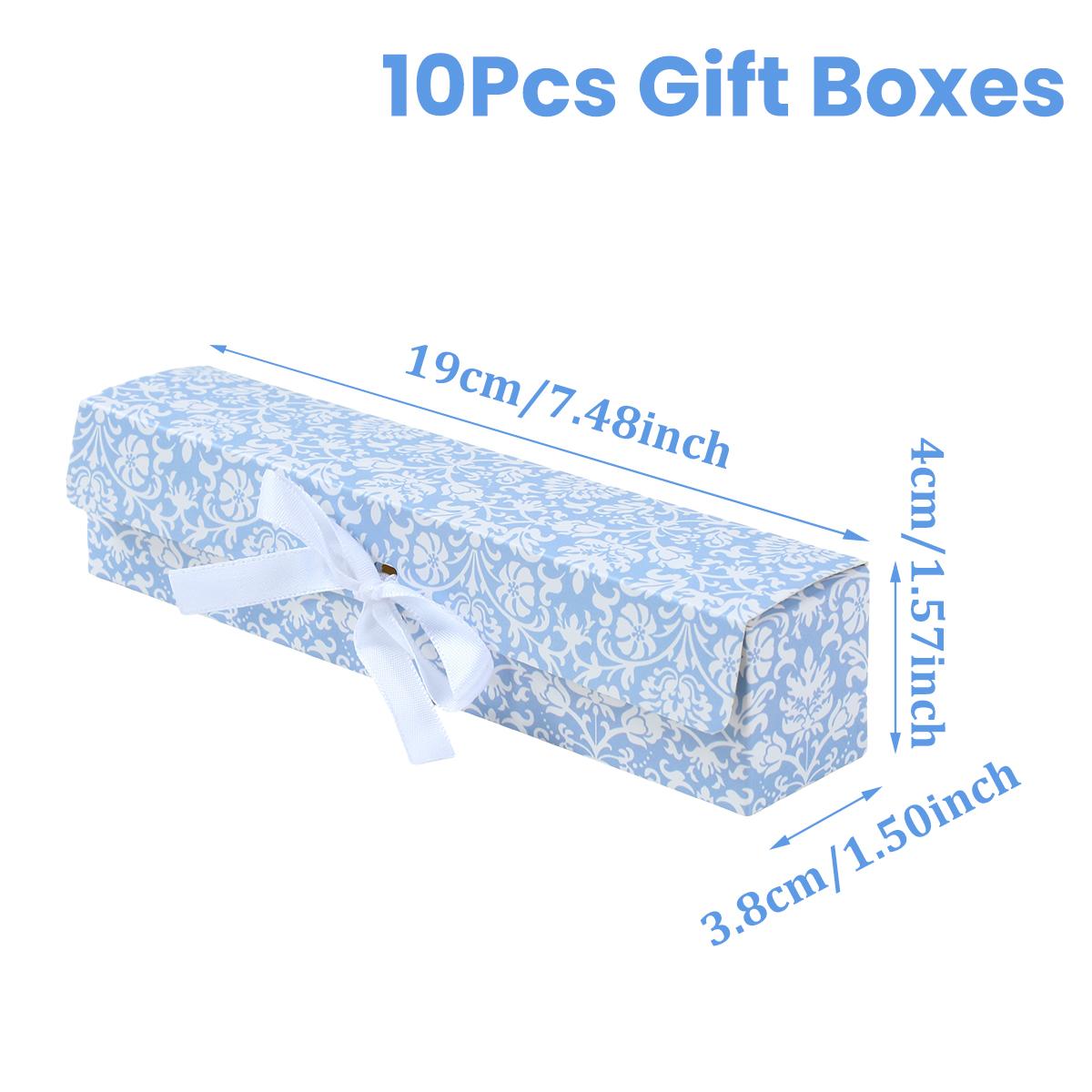 

10pcs Rectangular Blue Paper Candy Box with Intertwined Branches Pattern White Bow Birthday Party Decor Wedding Party Supplies 10pcs
