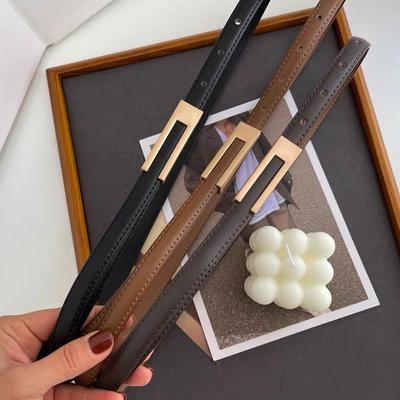 Damen Koreanischer PU-Leder Dünner Taillengürtel Metallaccessoires Basisgürtel Damen Lässig Perforiert Verstellbare Gürtel
