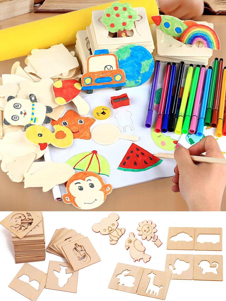 20pcs Montessori Kids Drawing Toys Wooden DIY Painting Stencils Template Craft Toys Puzzle Educational Toys for Children Gifts