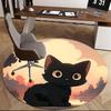1pc Anime Design Round Carpet Cute Black Cat Sunset Print Chair Mat for Office, Home Decor, Living Room, Bedroom, Game Room Gift