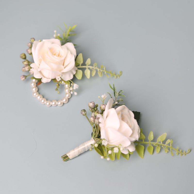 Elegant Groom Boutonniere Flowers for Mensuit Artifical Roses Wrist Corsage Wedding Accessories boutonnieres for suits wedding