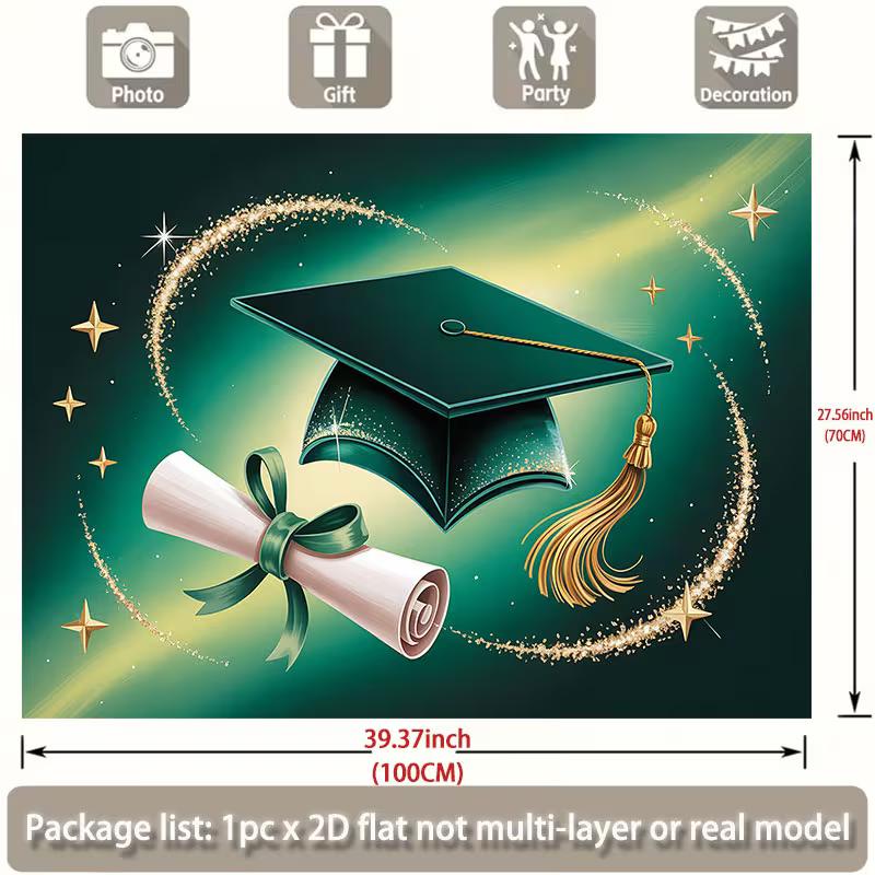 2D Graduation Mortarboard & Scroll Backdrop for College & High School Grad Party Decor