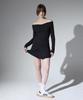 ALIENAR Double Ruffle Off-Shoulder Long Sleeve (Bk)