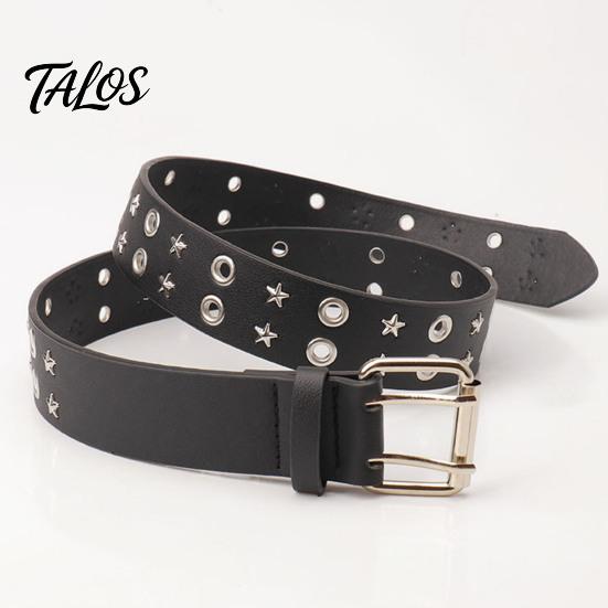 Casual Jeans Accessory 105cm Studded Punk Belt for Women, Faux Leather Grommet Waist Rock Band with Double Prong Buckle, Edgy Jean Music Festival