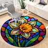 1pc Stained Glass Flower Office Round Area Rug, Indoor Mat Suitable ForOffice, Under Office Chairs Bedroom Living Room Home Decor, Room Deco  D054