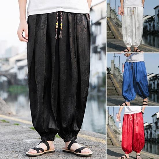 Men Pants Lantern Pants Hippie Boho Baggy Dragon Print Loose Ankle-banded Soft Breathable Harem Pants Long Yoga Pants