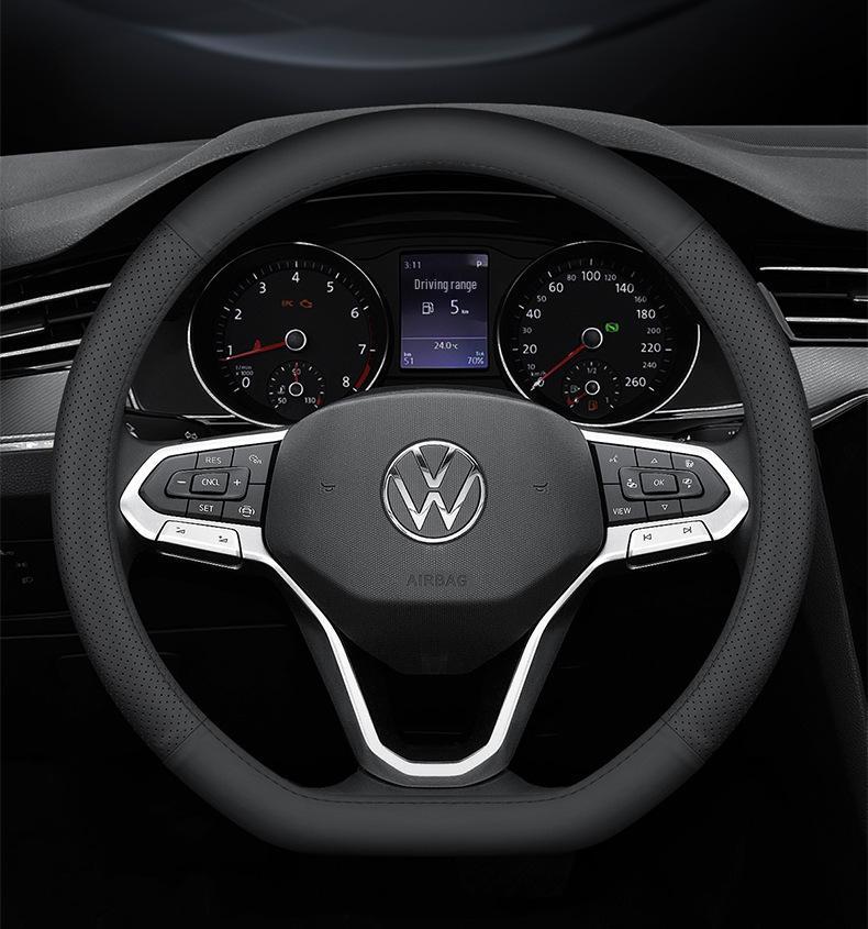 Universal Genuine Leather Steering Wheel Cover for Magotan, Passat, Lavida, and Bora - Anti-Slip & All-Season Fit