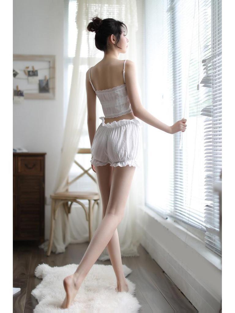 Night Listen Fragrance Lingerie: Sexy Backless Suspender Set with Split Pajamas & Sleep Pants for Women