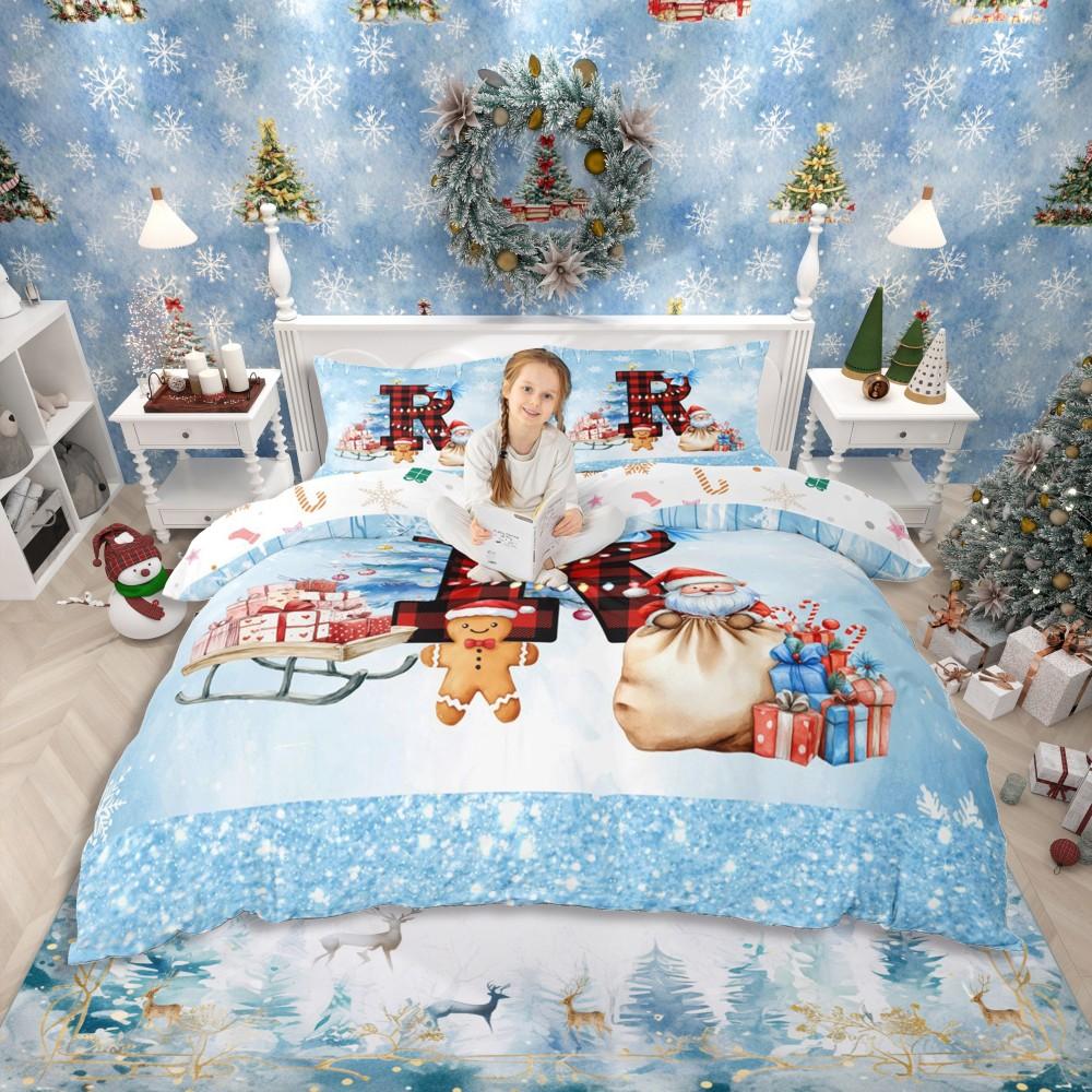 

Comforter Homewish Buffalo Initial A To S Letter Christmas Reindeer Santa Claus Bedding Setglitter Sequin Bed Set Comforter (quilt)-EU Single(135*200cm)3pcs