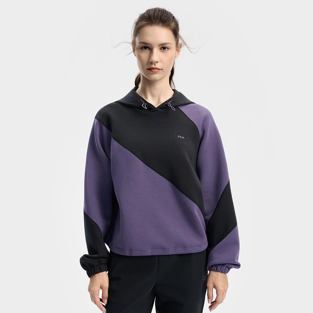 FILA Fitness Series Fashion Comfortable Casual Sports Color Block Loose Hoodie Women hoodies Purple A11W541212FPU