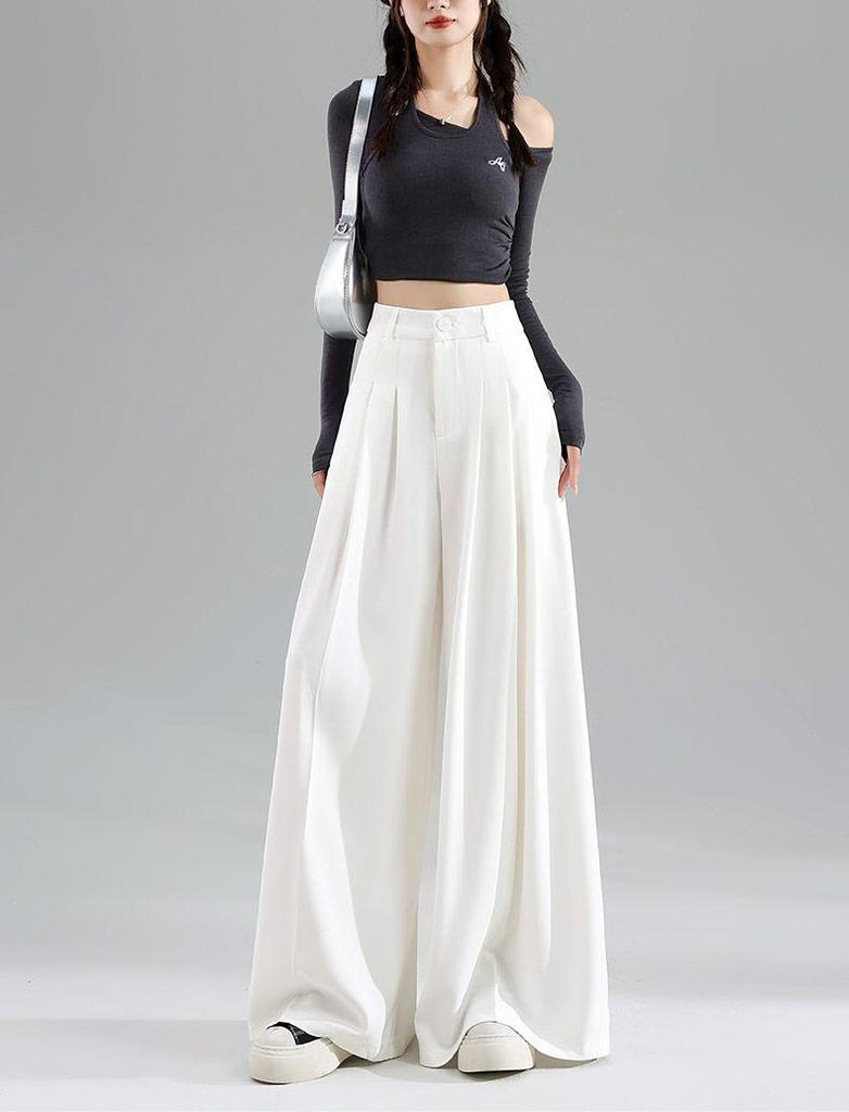 Women's Drapey Wide-Leg High-Waisted Slimming Floor-Length Pants - 2026 Spring/Summer Collection