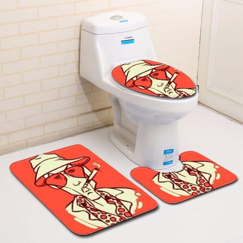 3D Character Bathroom Toilet Three-Piece Floor Mat Doormat Bathroom Carpet
