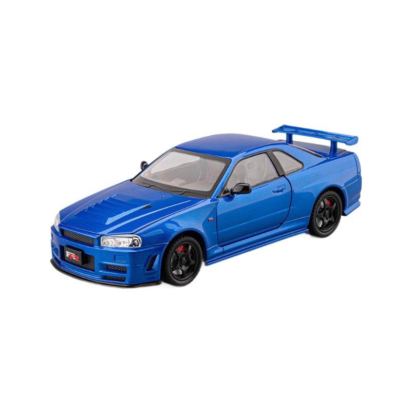 1/24 Skyline GTR R34 Static Diecast Car Sound Light Pull Back Detailed Rubber Tires Desktop Hobby Collectible Boys Gift