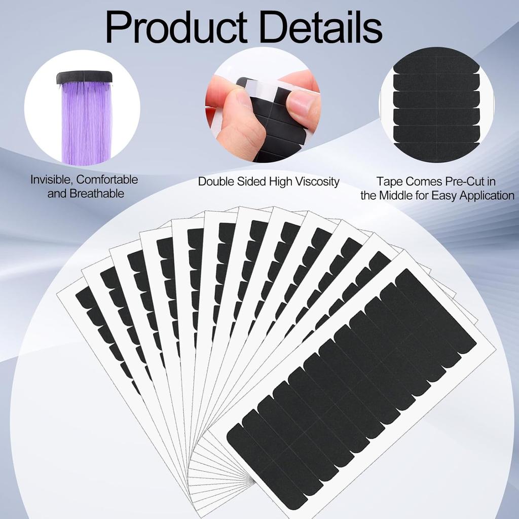 144 PCS Hair Extension Tape, Black Double Sided Hair Extension Tape Invisible Waterproof Adhesive Replacement Tape for Hair Wig Tape Beauty Tools