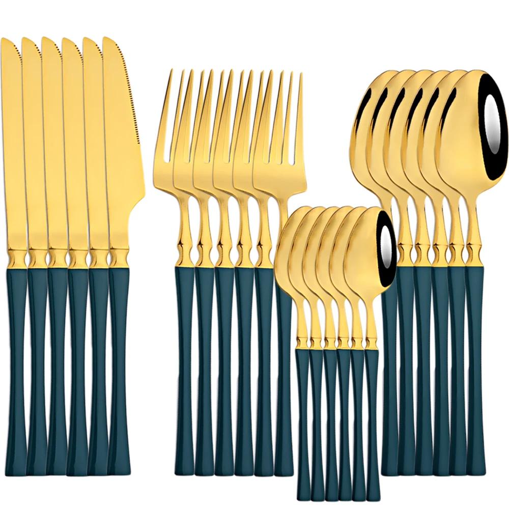 24pcs Dinnerware Set Stainless Steel Tableware Knife Fork Coffee Spoon Cutlery Dishwasher Safe Kitchen Dinner Silverware
