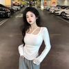 Pure Desire Sexy Sweet Hot Girl White Long-sleeved T-shirt Bottoming Shirt Women's Spring and Autumn Design Sense Chic Neck Short Top