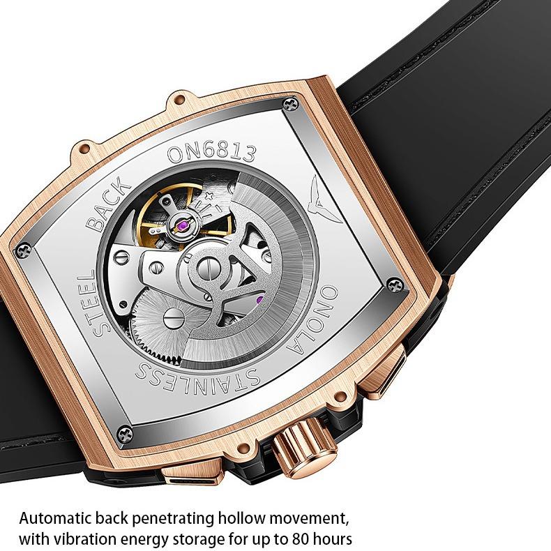 Ceas de bărbați mecanic multifuncțional în formă de butoi la modă Ceas de bărbați luminos, rezistent la apă