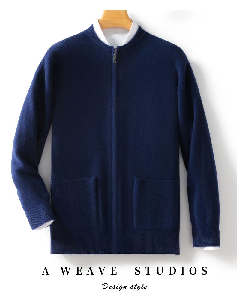 2024 Men's Thick Wool Sweater Coat: Casual Round Neck Zip-Up Cardigan Baseball Jacket